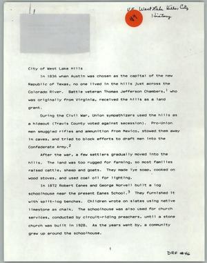 Report about the City of West Lake Hills