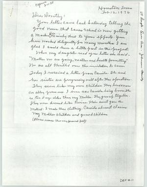 Letter from Mary Mowinckle Johnson to Dorothy Depwe, February 12, 1976