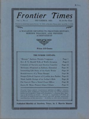 Frontier Times, Volume 1, Number 3, December 1923